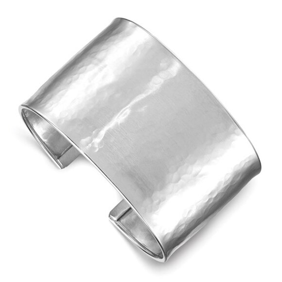 Herco Sterling Silver Rhodium-Plated 37mm Hammered Cuff Bangle – Made in Italy - Picture 1 of 4